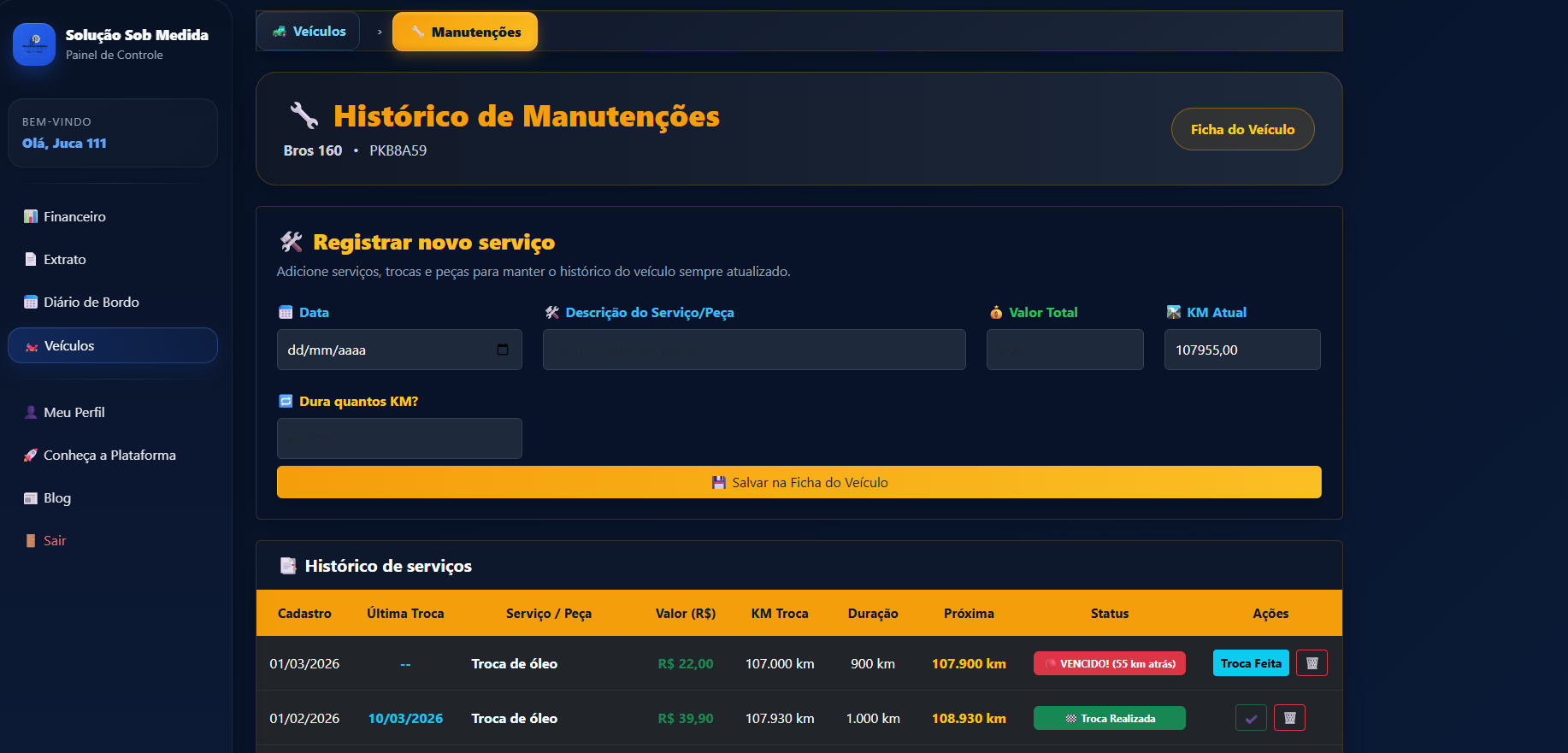 Gestão de veículos e manutenção
